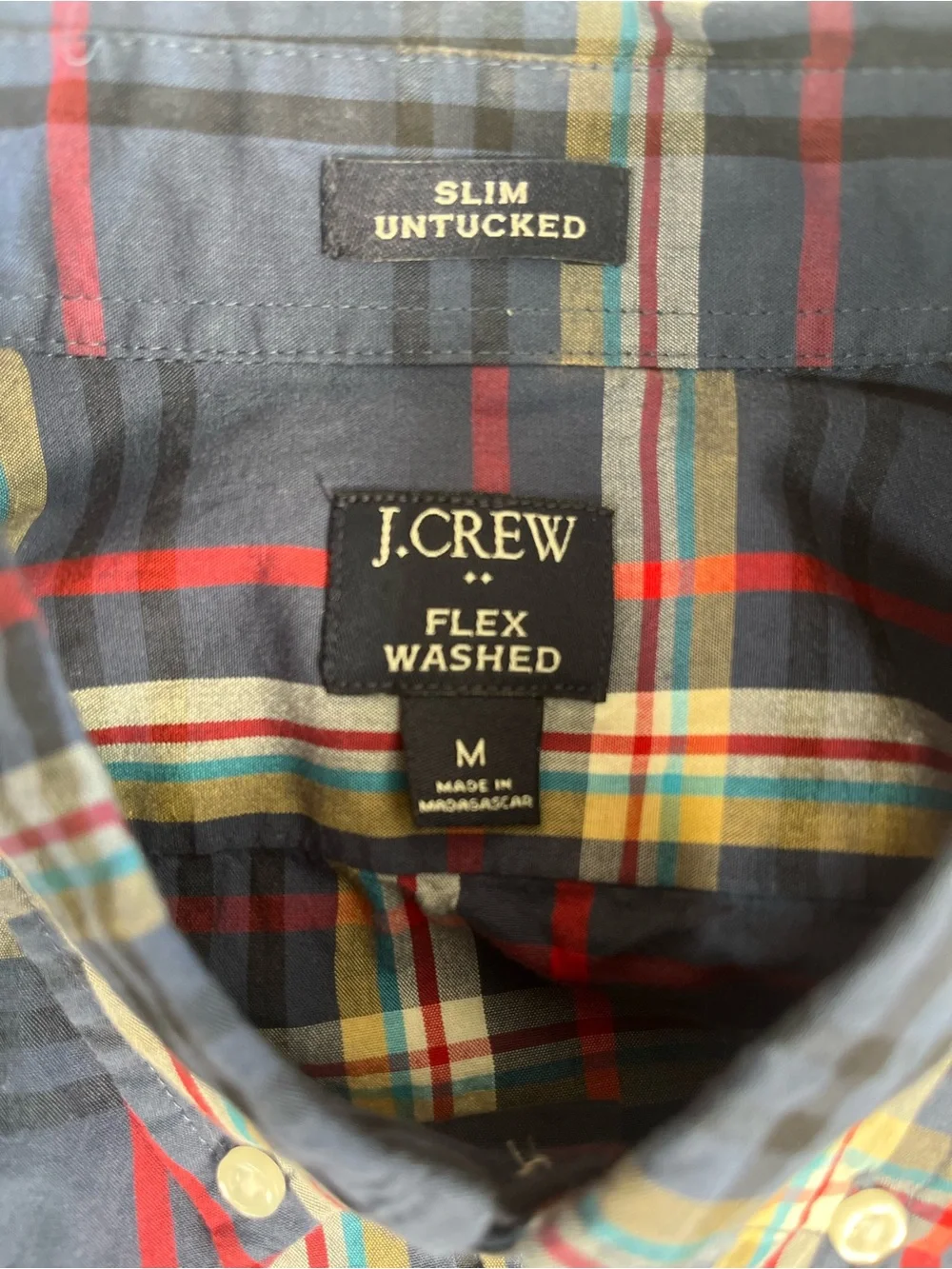J. Crew Men's Navy Plaid Button-Down Slim Shirt with Red and Cream Stripes 0004